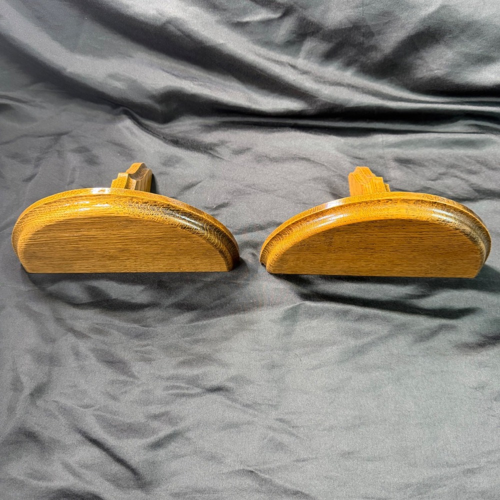 Vintage Solid Wood Floating Wall Shelves Pair Oak Finish Semicircle Corbel 8.5in